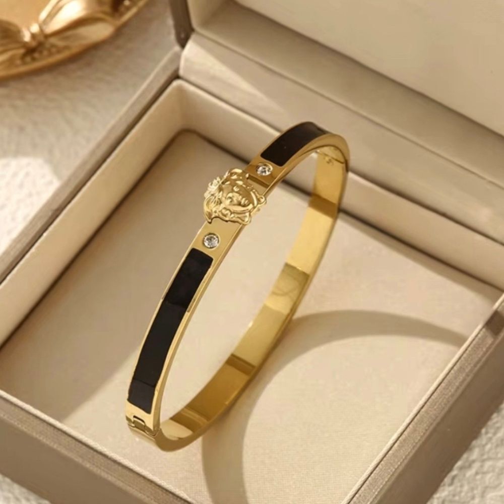 18K Gold Plated Medusa Head Black Oil Drip  Diamond Bracelet